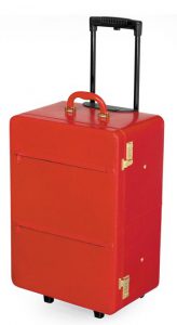 small leather travel trolley red