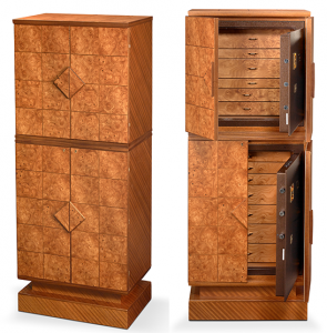 Armoured Jewelry Armoire in Elm Briar and Mahogany, Double Version.