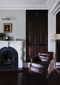 leather chair fireplace